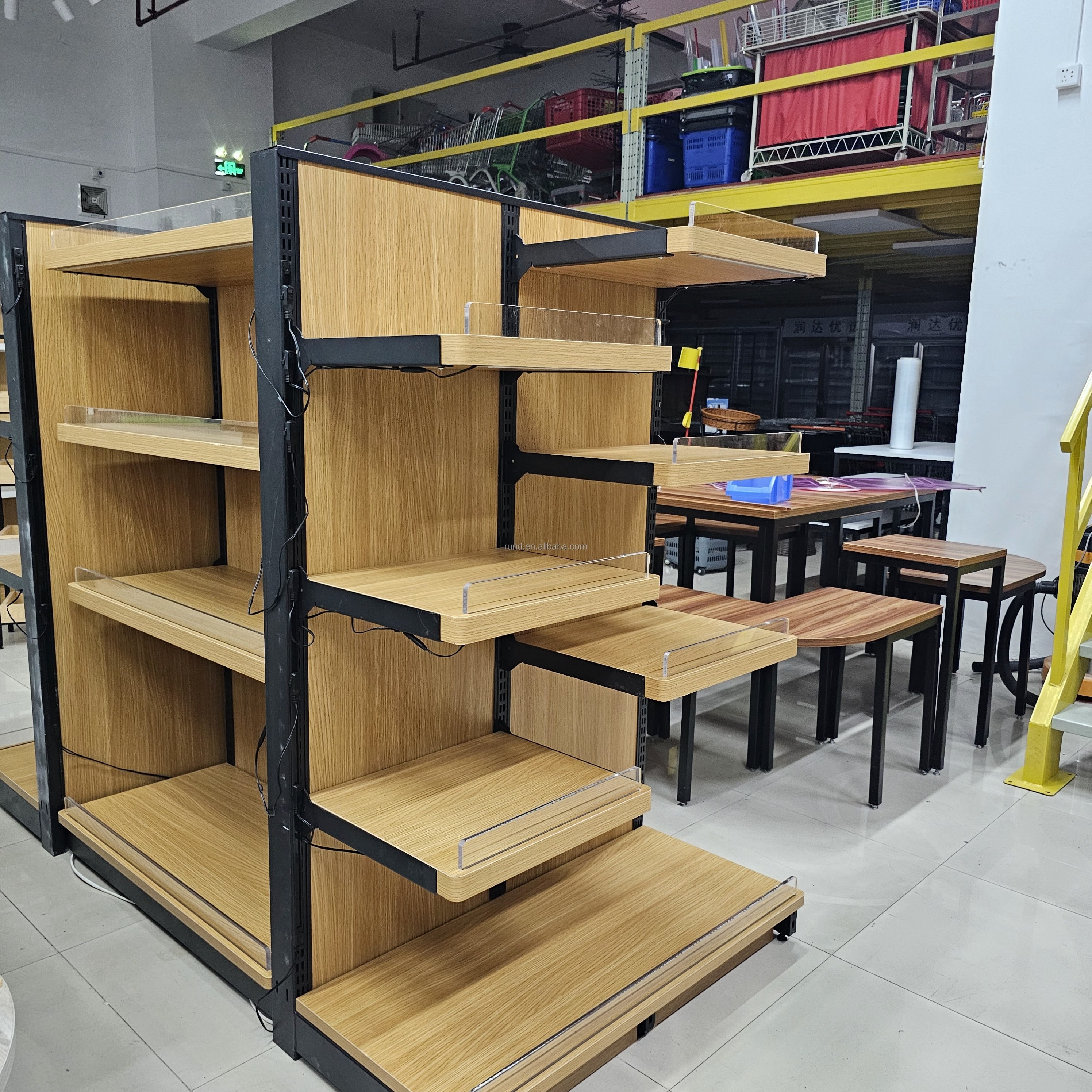 Large Commercial Supermarket Shopping Shelves Gondola Steel and Wood Display Equipment for Grocery Store Tools