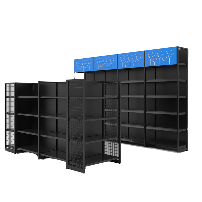 RD 40 Customized Light Duty Supermarket Rack 85 Kg/Layer Double-Sided Display Stand Q235b Gray Cold Rolled Steel Shelves Store