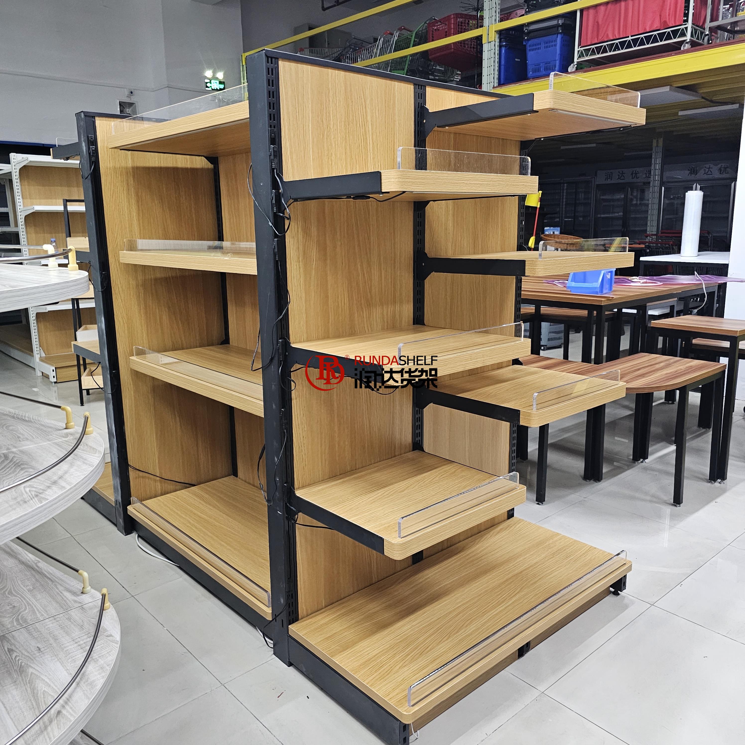 Supermarket Desain rak Buah Wooden Shelves Retail Store Fruit Display Stand Modern Design Vegetable Racks Shelf