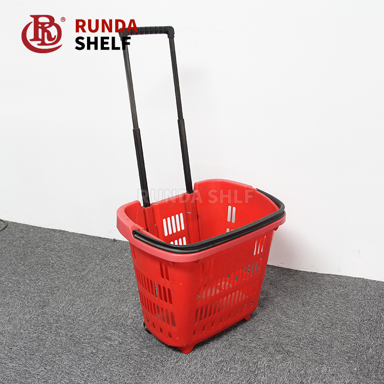 HB-08 Plastic Foldingl Wicker Shopping Basket with Wheels