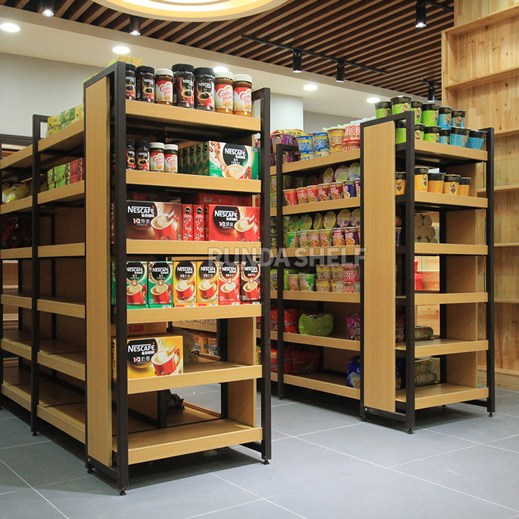 Light Duty Double-Sided Q235B Steel and Wooden Display Rack Gondola Shelving Supermarket Heavy Duty Style for Store Use