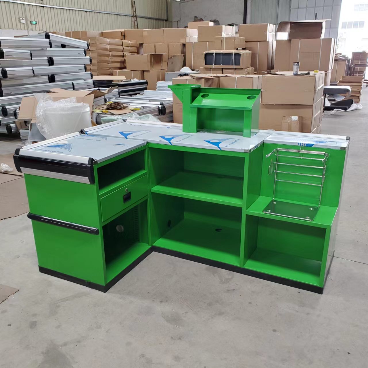 Hot Sale Checkout Counter for Supermarkets and Retail Stores Cashier Check Table with Stone Design Made of Durable MDF Wood