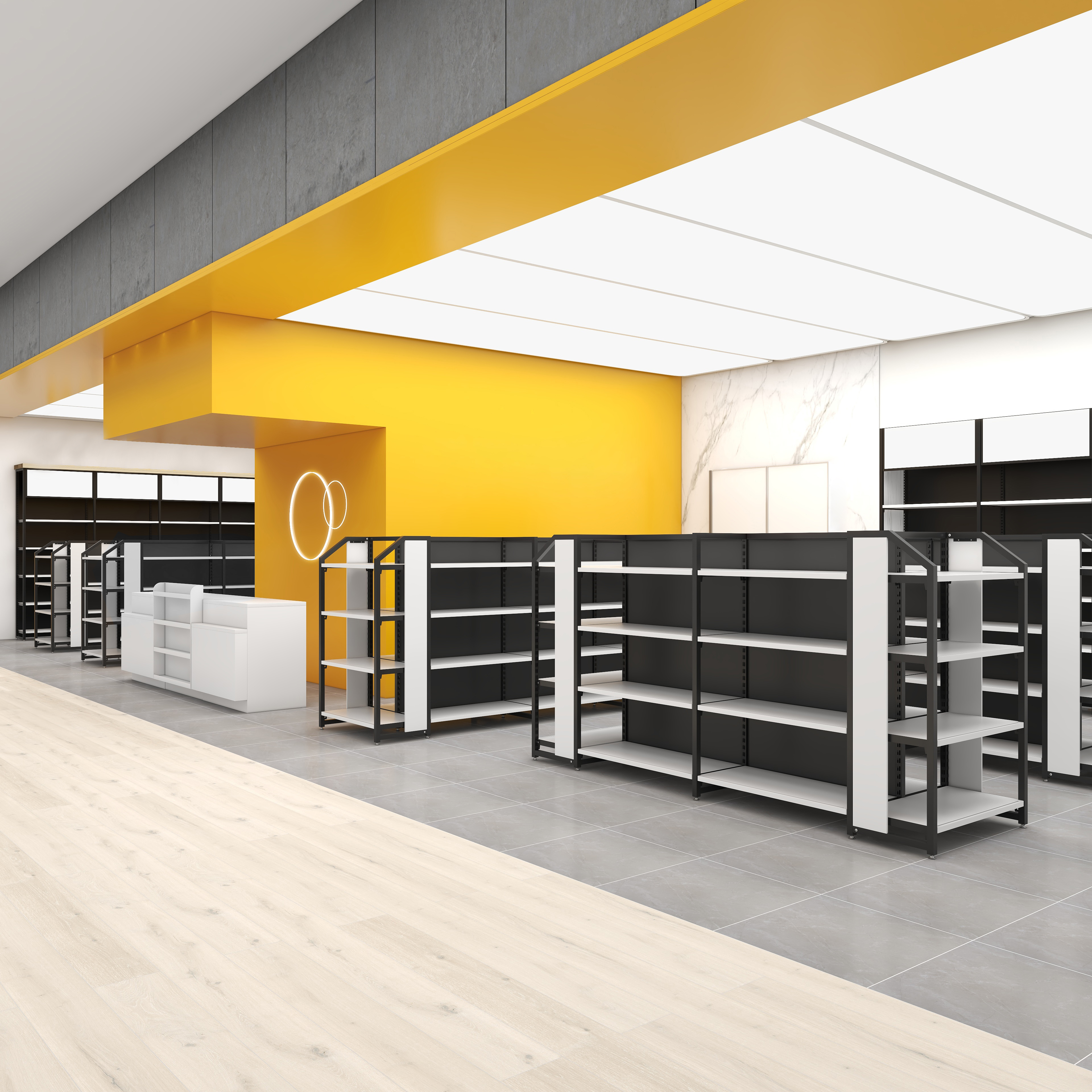 Double-Sided 23# Wooden Wine Rack Wall Mounted 1.5mm Light Duty Shop Shelves with Metallic Finish