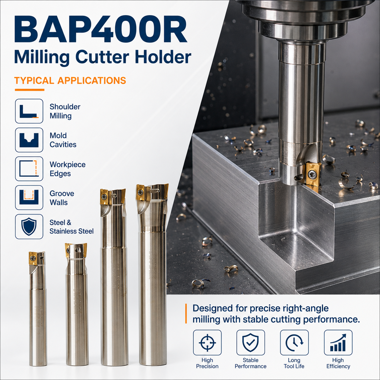 BAP400R End Mill Tool Holder Tools Metal APMT1604 Carbide Insert Arbor Right Angle End Milling Cutter Holder CNC Milling Tools