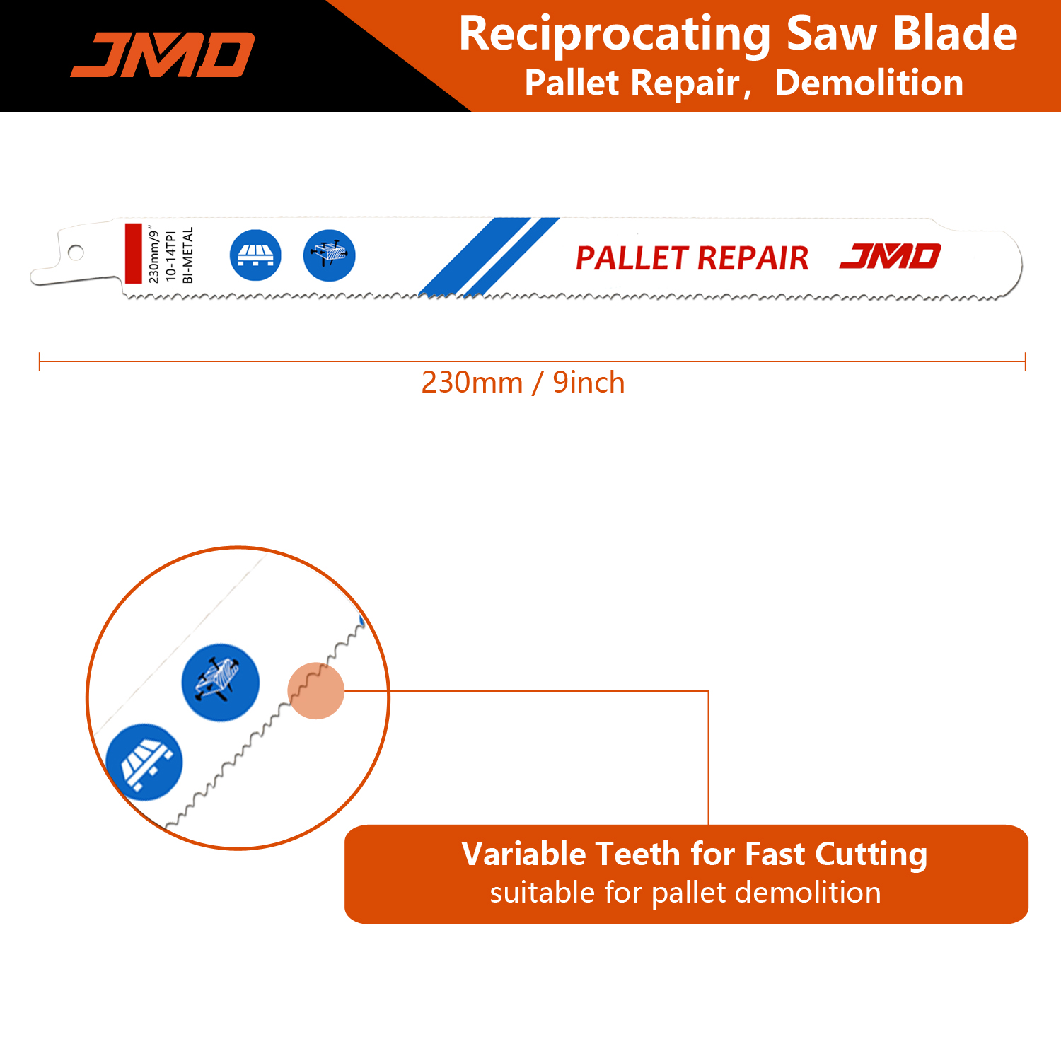 JMD 9 Inch Sawzall Reciprocating Saw Blade for Wood Pallet Repair and Demolition