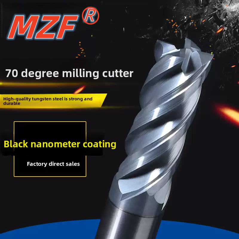 70 Degree Tungsten Steel Milling Cutter, 4-edge Alloy End Mill, Flat Bottomed Four Edge Straight Shank Coated Steel CNC