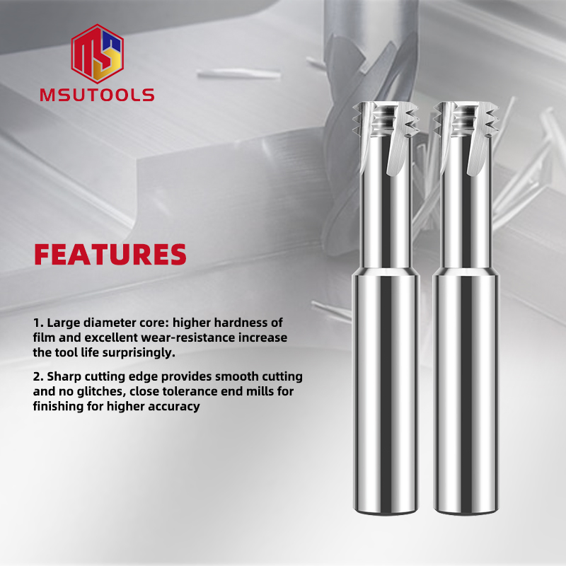 High Efficiency Thread Milling Cutter Carbide HRC55/60 Three Tooth Thread End Mill Solid Carbide Thread Milling Cutter for Aluminum