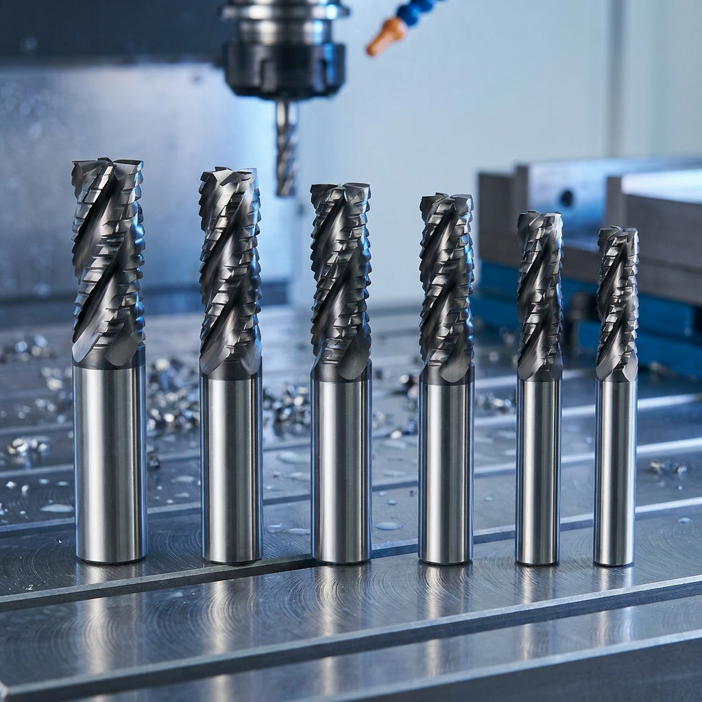 HRC45 HRC55 4 Flute Solid Carbide Roughing End Mill AlTiN Coated CNC Serrated Milling Cutter Bits for Steel Metal
