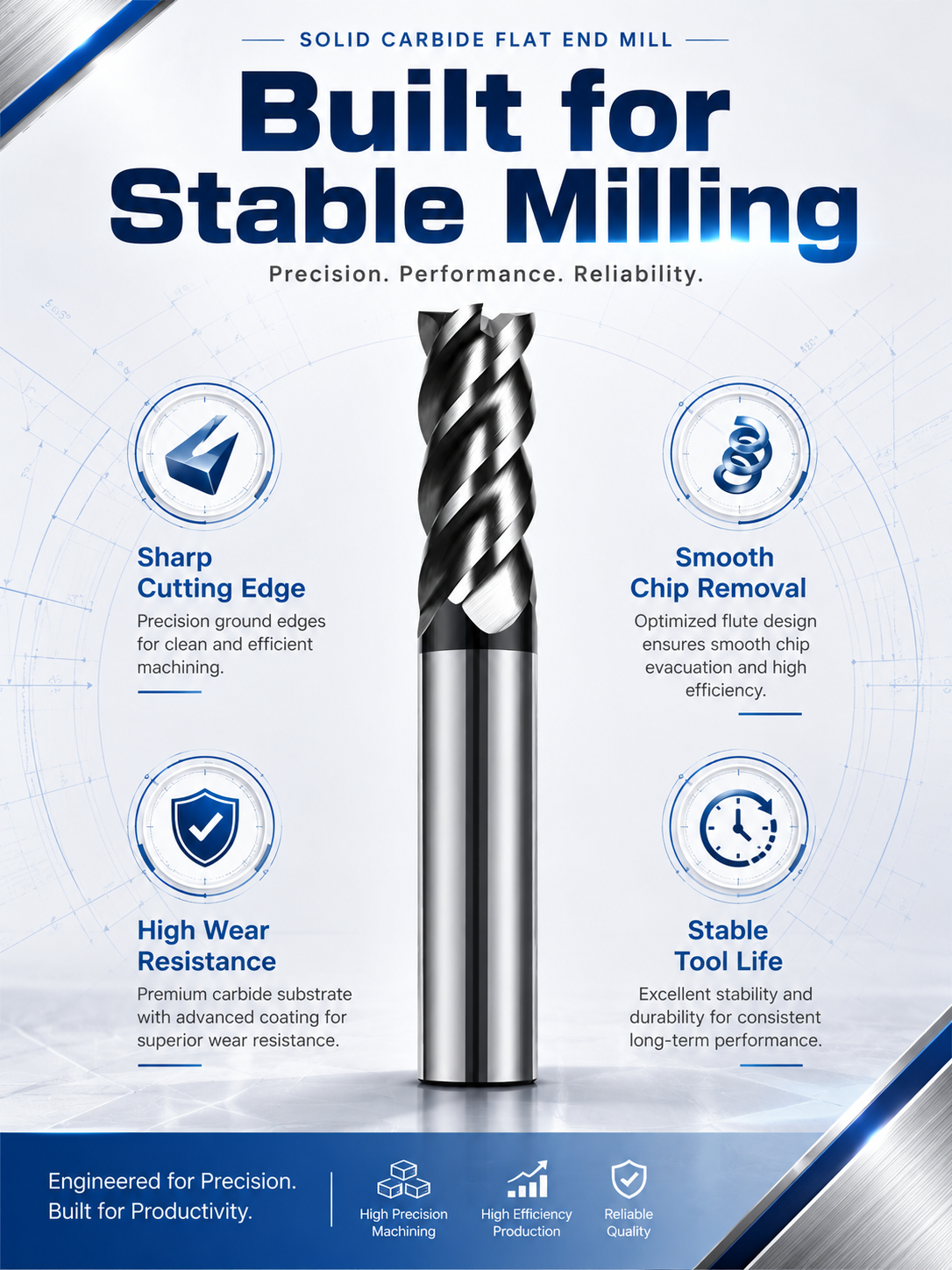 HRC58 4 Flutes Square Carbide End Mill AlTiN Coated Tungsten Steel Milling Cutter For Alloy Steel CNC Machining Tools
