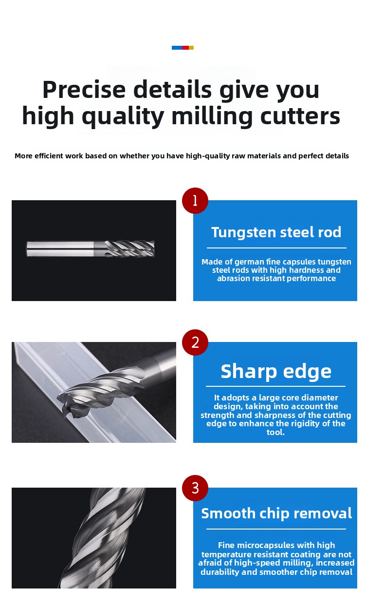 70 Degree Tungsten Steel Milling Cutter, 4-edge Alloy End Mill, Flat Bottomed Four Edge Straight Shank Coated Steel CNC
