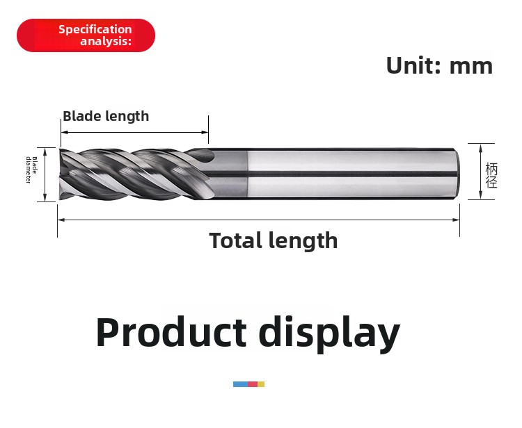 70 Degree Tungsten Steel Milling Cutter, 4-edge Alloy End Mill, Flat Bottomed Four Edge Straight Shank Coated Steel CNC