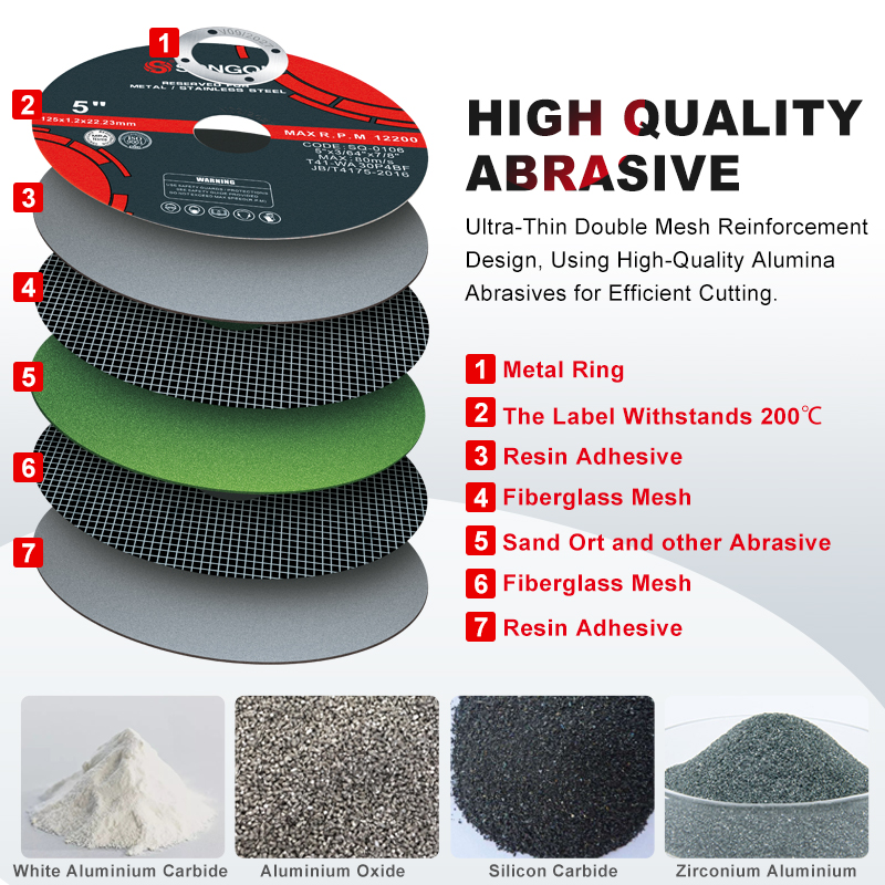 China High Quality SONGQI 125 mm 5 Inch Cutting Wheel / Grinding Abrasive Disc for Metal Stainless Discos De Corte Metal