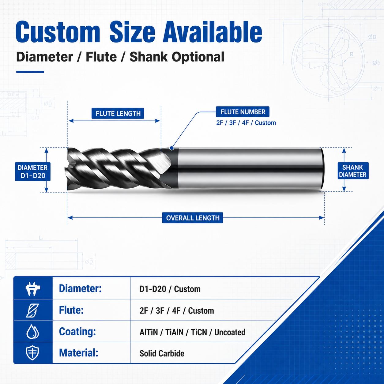 HRC58 4 Flutes Square Carbide End Mill AlTiN Coated Tungsten Steel Milling Cutter For Alloy Steel CNC Machining Tools