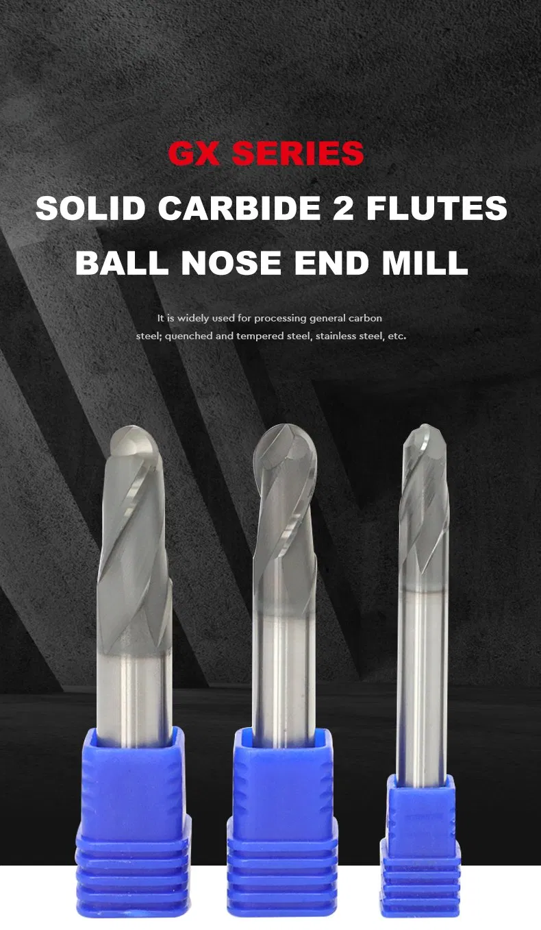 Leehoo Gx Series Long Tool Life 2 Flutes HRC55 2mm Solid Carbide Ball Nose End Milling Boring Reamer CNC Cutting Milling Tools for Stainless Steel