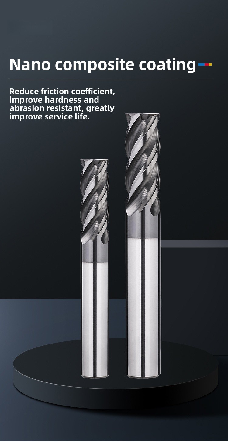 70 Degree Tungsten Steel Milling Cutter, 4-edge Alloy End Mill, Flat Bottomed Four Edge Straight Shank Coated Steel CNC