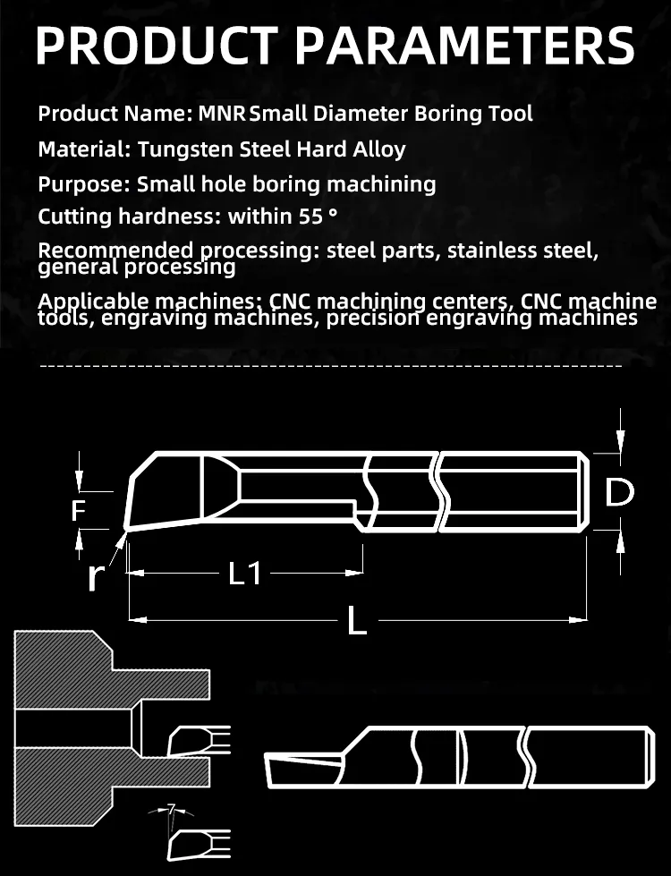 CNC Lathe Machine Small Diameter Mnr Boring Tools Mnr4 R0.2 L15 Detail 4