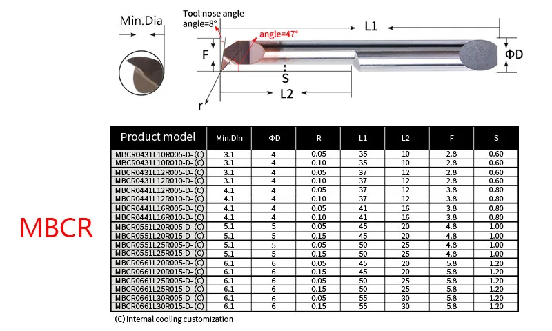 Tungsten Carbide Internal Boring Tool Mbcr Micro Tool Bore for CNC Machines