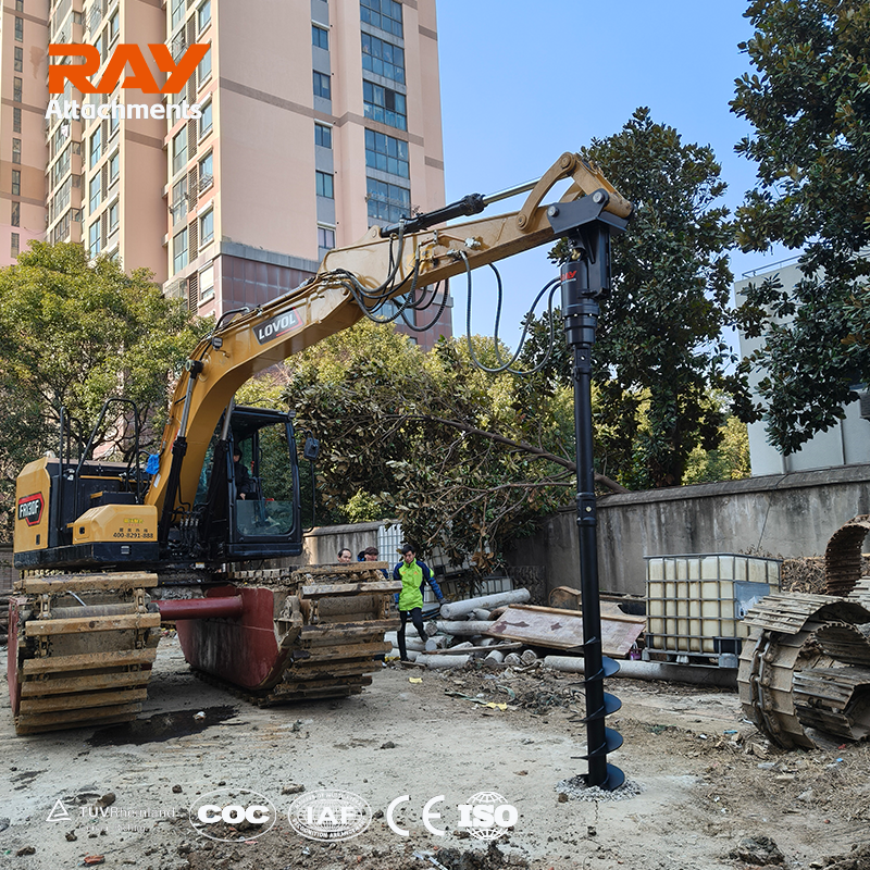 RAY Hydraulic Earth Auger Drill - Excavator Auger Attachment Supplier For Piling, Soil Drilling &amp; Skid Steer Post Hole Digger