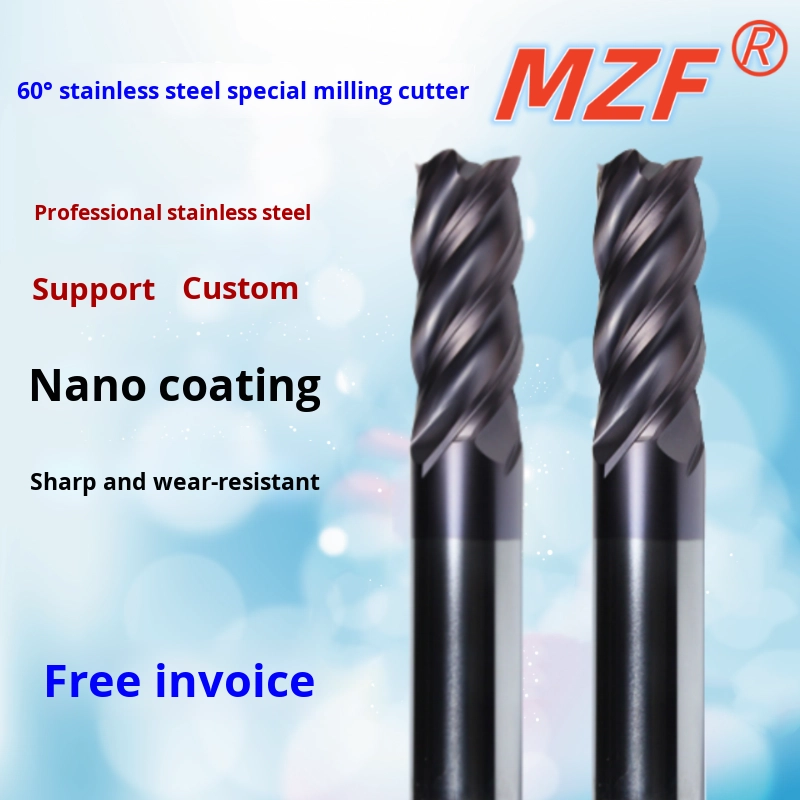 60-Degree Tungsten Steel Milling Cutter 4-Flute Carbide End Mill CNC Tool Stainless Steel Special Coating AK Dynamic Milling OEM