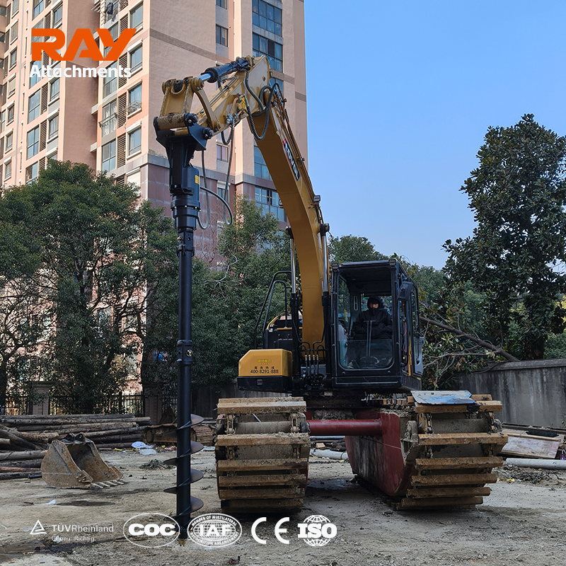 RAY Hydraulic Earth Auger Drill - Excavator Auger Attachment Supplier For Piling, Soil Drilling &amp; Skid Steer Post Hole Digger