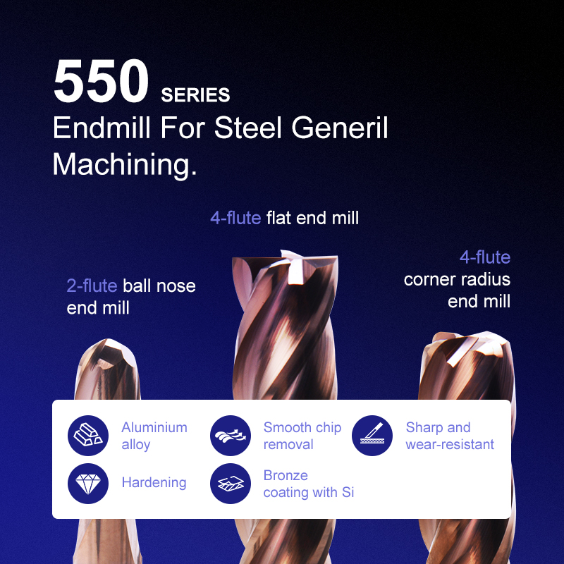 TG Precise Customized End Mills End Mill Cutter 4 Flutes Flat Head Coating (550 Series) Face Milling Cutter Roughing End Mill