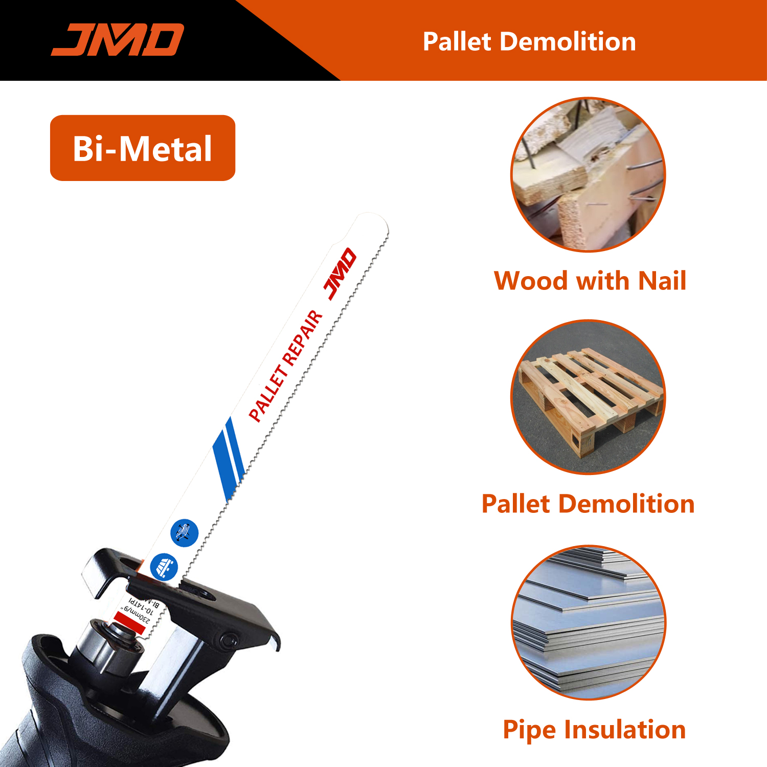 JMD 9 Inch Sawzall Reciprocating Saw Blade for Wood Pallet Repair and Demolition