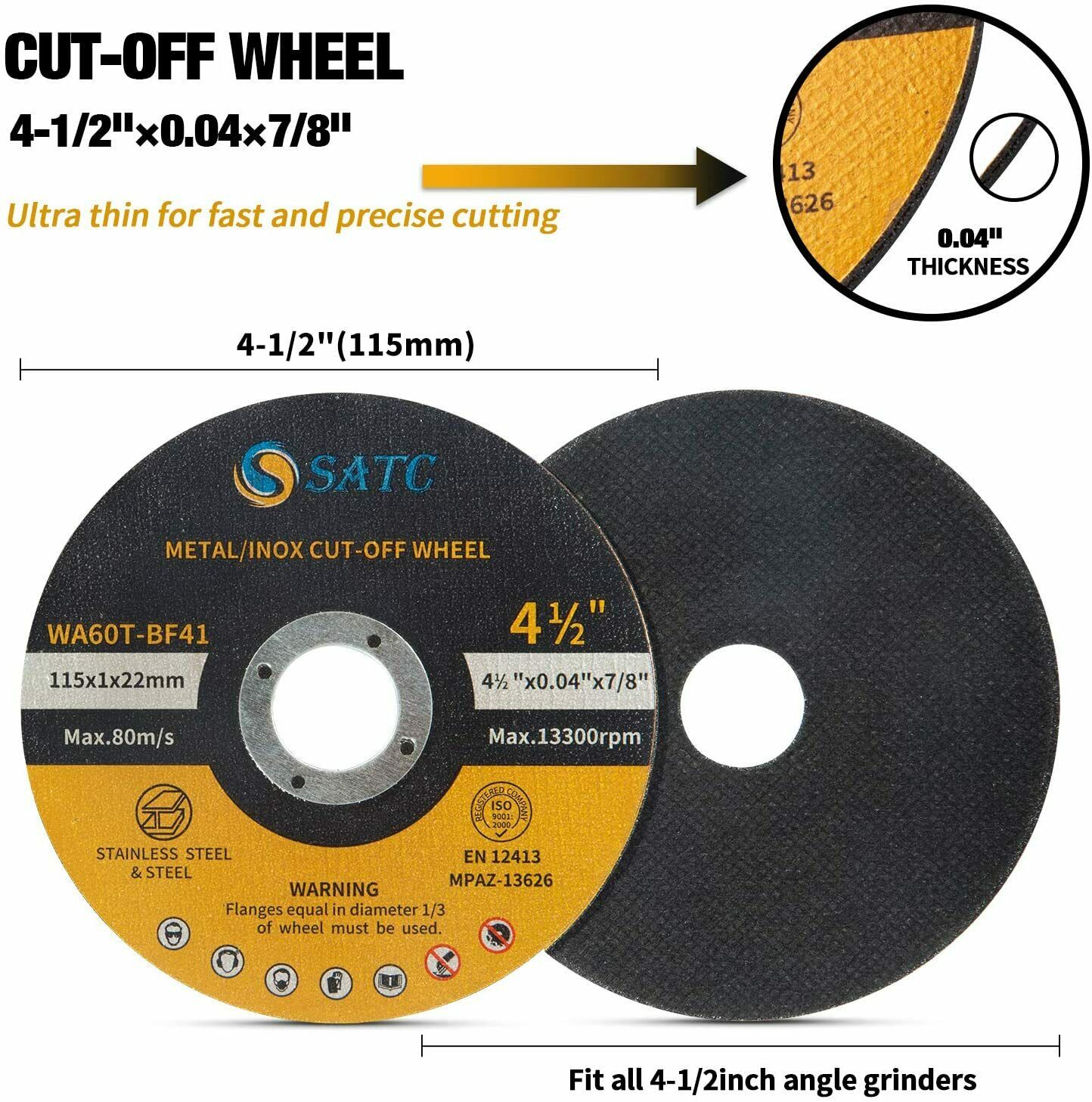 In Stock 500PCS 115mm Cutting Discs 1mm Ultra Thin for Metal Steel Iron Aluminum Fast Delivery Angle Grinder Tool SATC