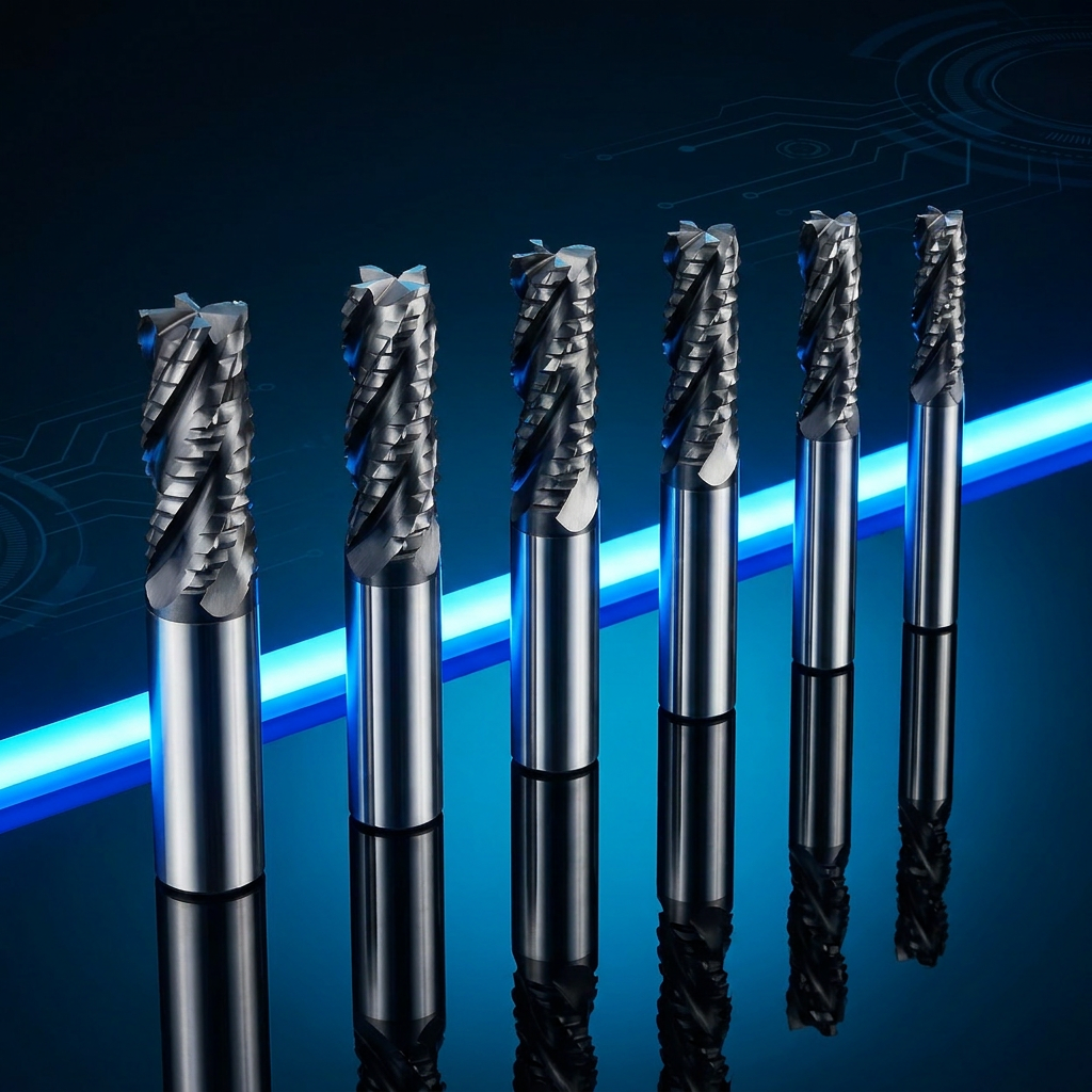 HRC45 HRC55 4 Flute Solid Carbide Roughing End Mill AlTiN Coated CNC Serrated Milling Cutter Bits for Steel Metal
