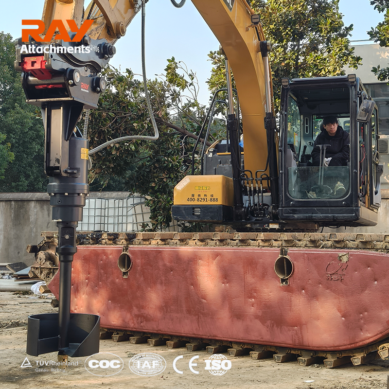 RAY Hydraulic Earth Auger Drill - Excavator Auger Attachment Supplier For Piling, Soil Drilling &amp; Skid Steer Post Hole Digger
