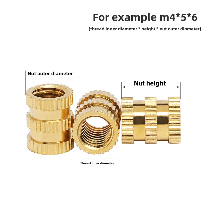 Brass Knurled Insert Nut M3 Injection-Molded Round Through-Hole Pre-Embedded Clip