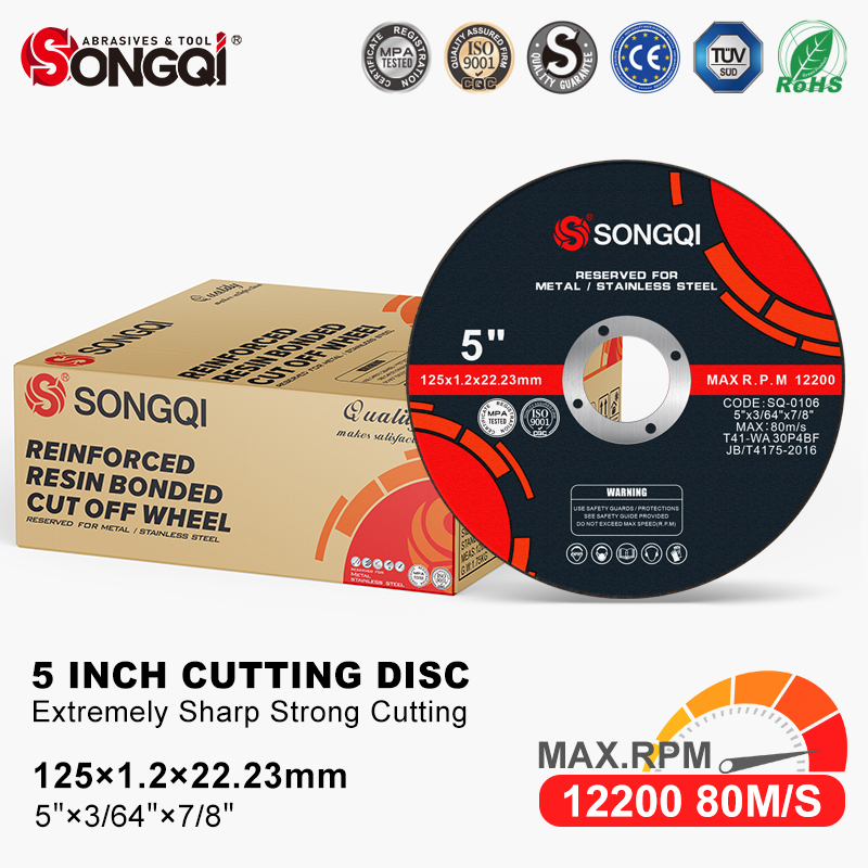 China High Quality SONGQI 125 mm 5 Inch Cutting Wheel / Grinding Abrasive Disc for Metal Stainless Discos De Corte Metal