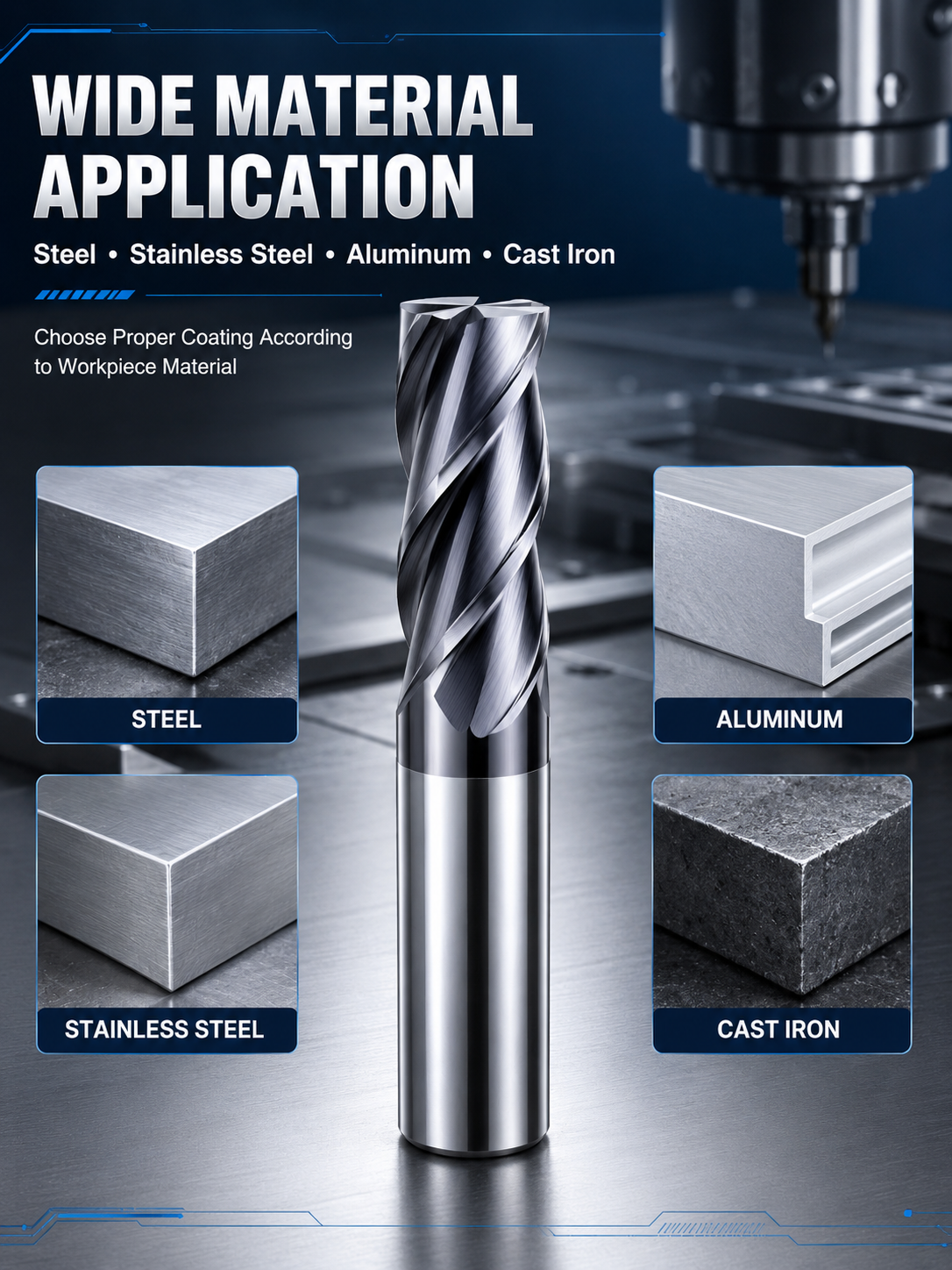 HRC58 4 Flutes Square Carbide End Mill AlTiN Coated Tungsten Steel Milling Cutter For Alloy Steel CNC Machining Tools