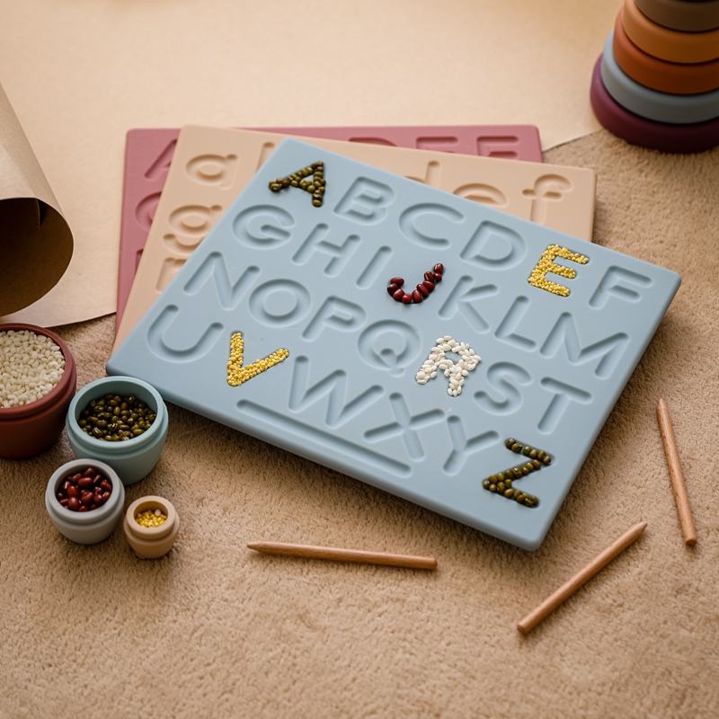 PGJ1164 Silicone Alphabet Cognitive Board Montessori Language Preschool Educational Toys for Baby