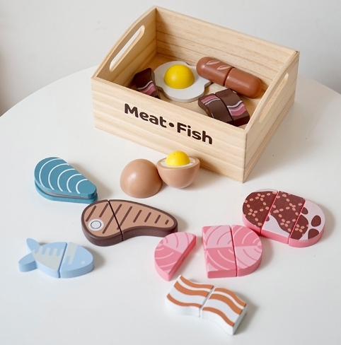 EMA Safe Wooden Play Food Set Early Learning Meal Toys for Children