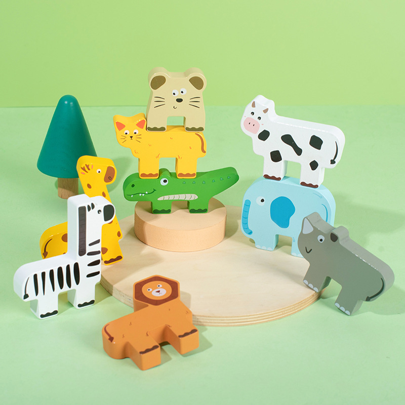 Montessori Wooden Animal Stacking Toys – 9 PCS Sorting Blocks for Toddlers Age 1-4