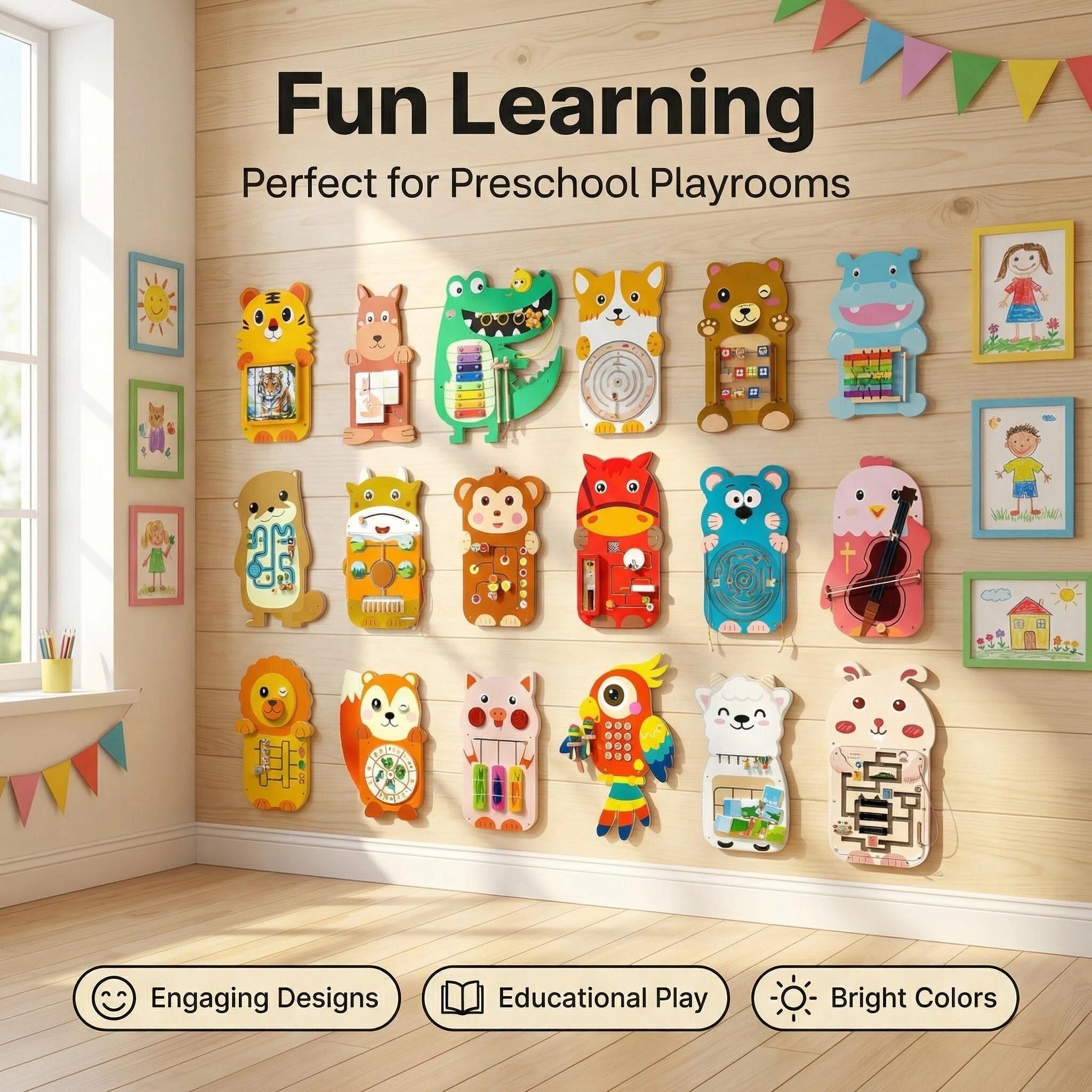 Wooden Animal Wall Toys | 100+ Designs | Sensory Interactive Panels | EN71 Certified | Safe Non-Toxic | Montessori Educational
