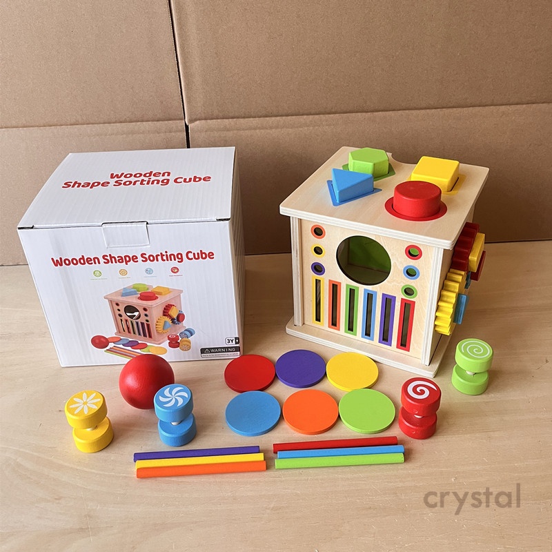 Crystal New 8 in 1 Montessori Intelligence Cube Colorful Bead Maze Shape Sorter Fine Motor Skill Toys for Kids Boys Girls
