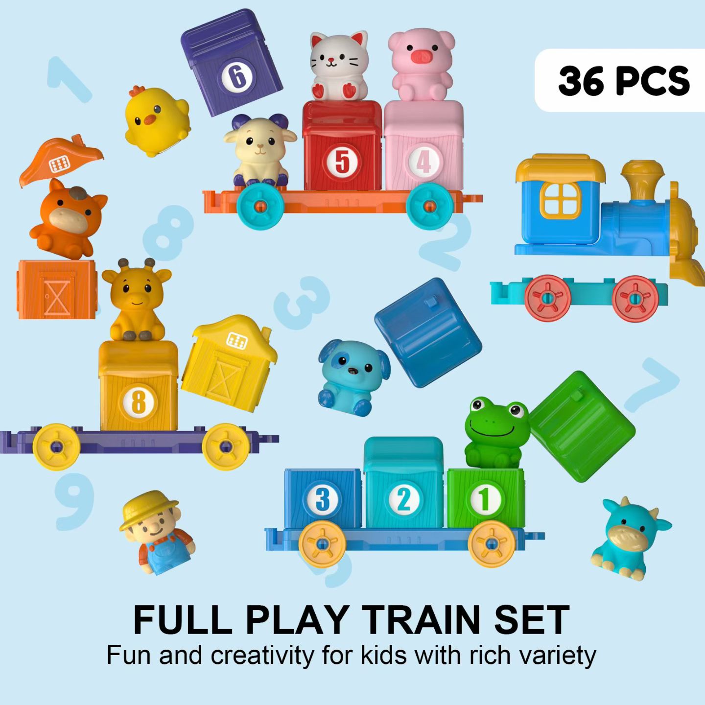 Toddler Early Learning Montessori Toys Farm Animals Train 10 Finger Puppets Sorting Counting Matching Toys