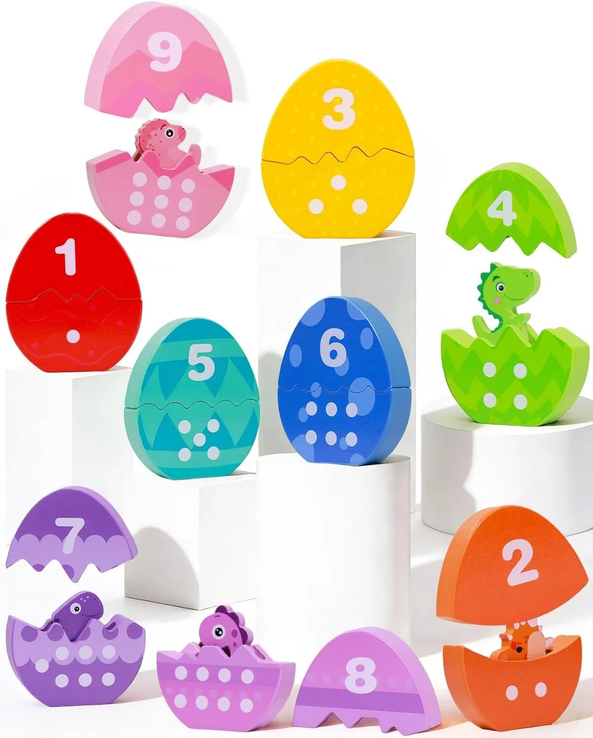 Toddlers Learning Toys Wooden Number Counting Montessori Educational Toys Matching Eggs Dinosaur Toys Sorting Fine Motor Games Christmas Birthday Gift for Kids