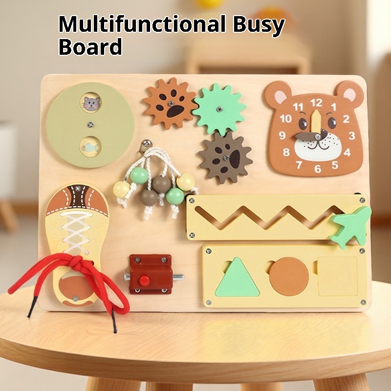 Wooden Montessori Busy Board-BEIYANG Eco-friendly Educational CPC Sensory Activity Center Travel-Friendly Fine Motor Skills Toy