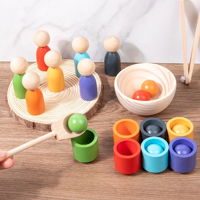 Montessori-Inspired 7-Color Wood Ball Cup Sorting Toy for Toddlers Educational Color Recognition Cognitive Matching 2026