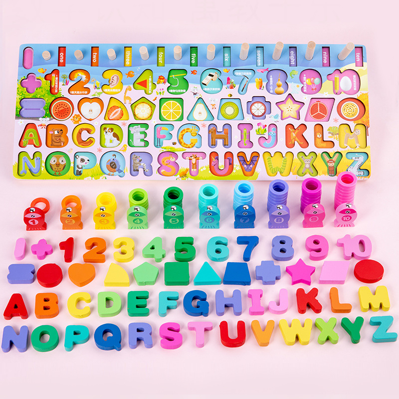 Wholesale Muwantu W5 Wooden Montessori Educational Toys Six One Logarithmic Board Math Fishing Shape Matching Teaching Aids Ages