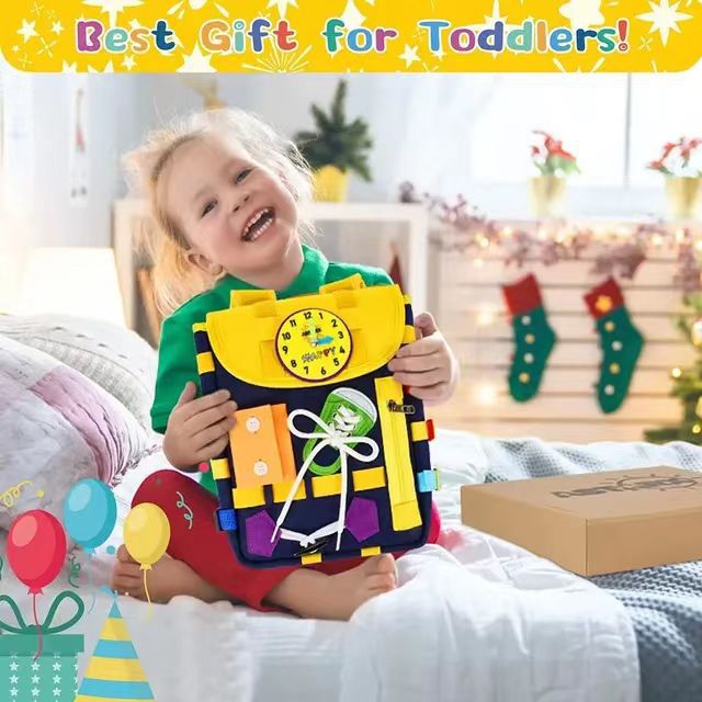 New Design Montessori Busy Board Bag Geometric Sensory Backpack Toy for Toddlers 1-3 Fashionable Gift for Boys Girls Autism