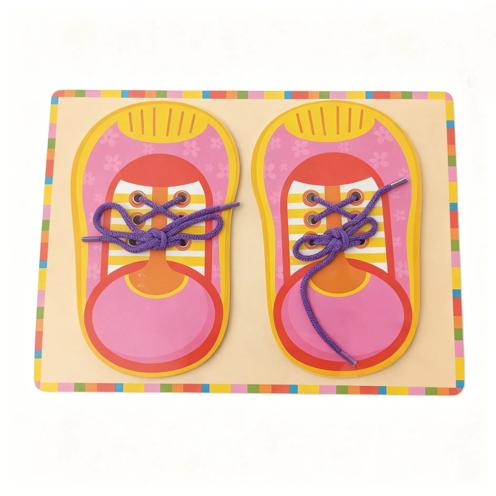 Early Learning Montessori Toddler Eco Friendly Lacing Shoe Wooden Toy for Kids