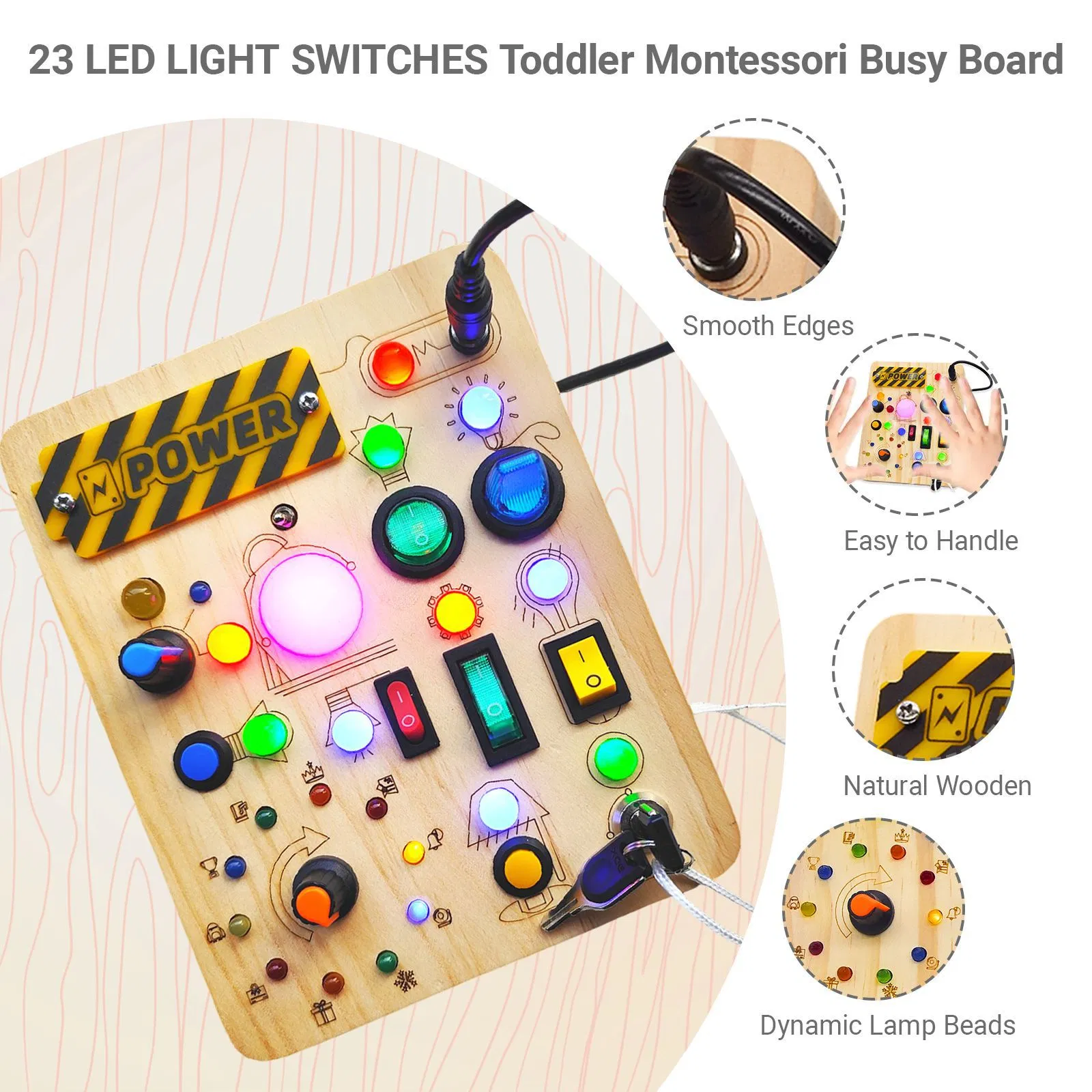 Montessori Busy Board Wood Electronic LED Light Switch Toy for Toddlers
