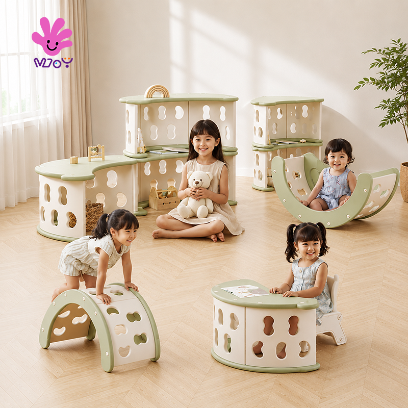 Modular Multifunction Playroom Storage Climbing Table Convertible Open Ended Learning Furniture 4 in 1 Montessori Play Furniture