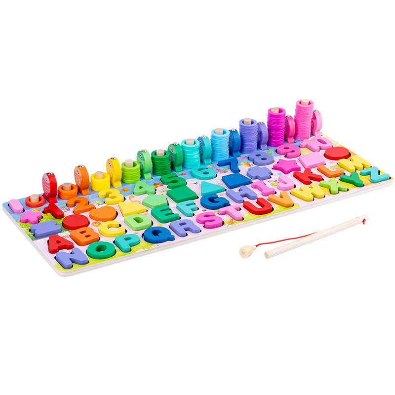 Wholesale Muwantu W5 Wooden Montessori Educational Toys Six One Logarithmic Board Math Fishing Shape Matching Teaching Aids Ages