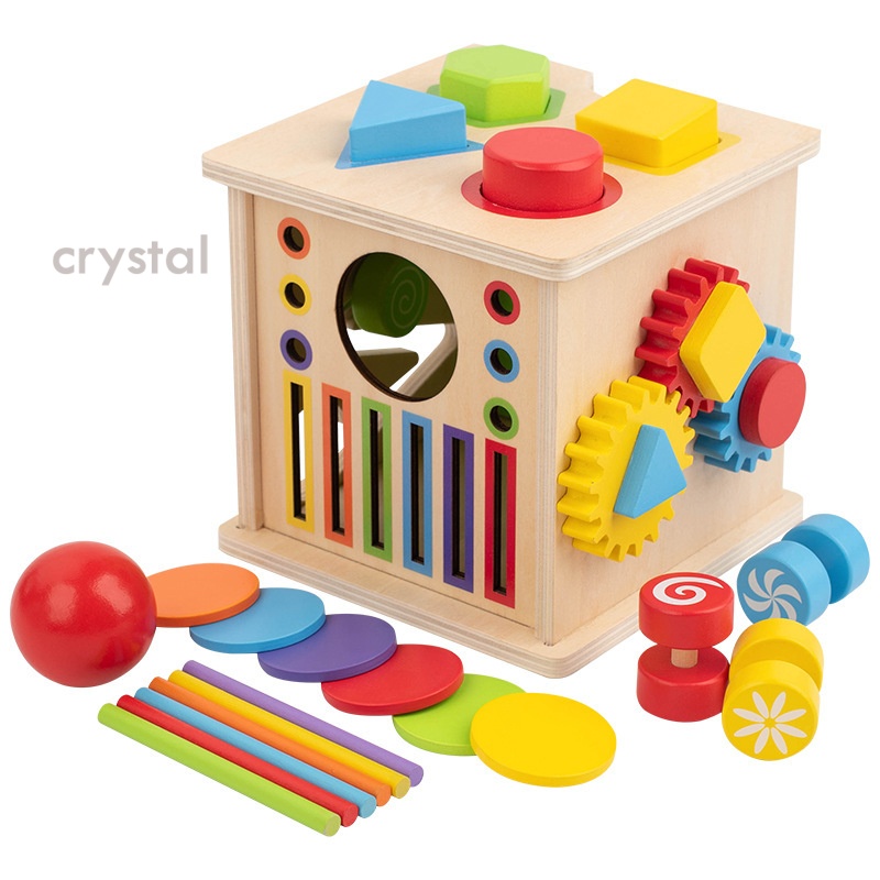 Crystal New 8 in 1 Montessori Intelligence Cube Colorful Bead Maze Shape Sorter Fine Motor Skill Toys for Kids Boys Girls