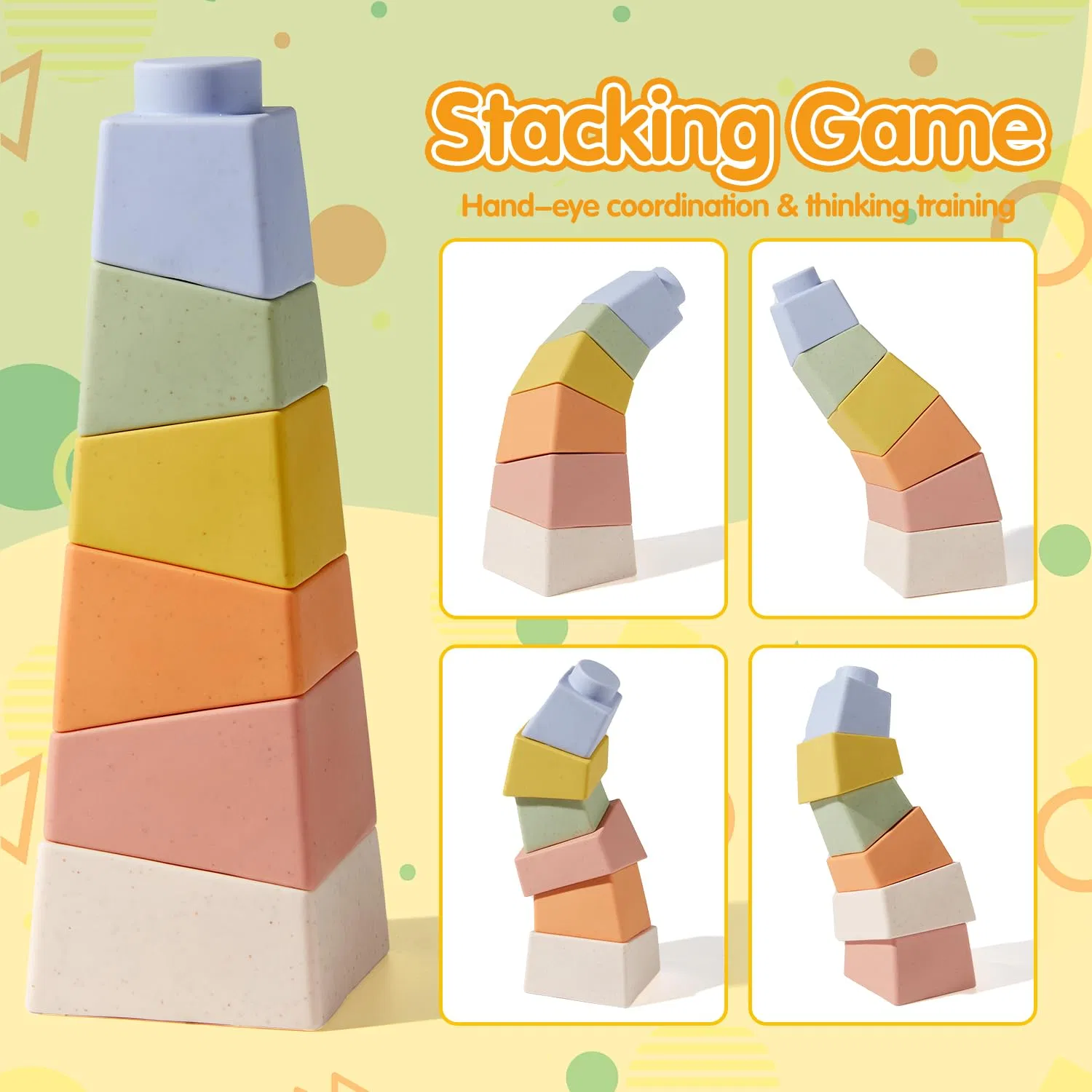 Baby Blocks, Stacking &amp; Building Toys for Babies, 6 PCS Soft Blocks for Babies 6-12 Months, Stacking Blocks for Toddlers 1-3, Montessori Toys for 1 to 3-Year