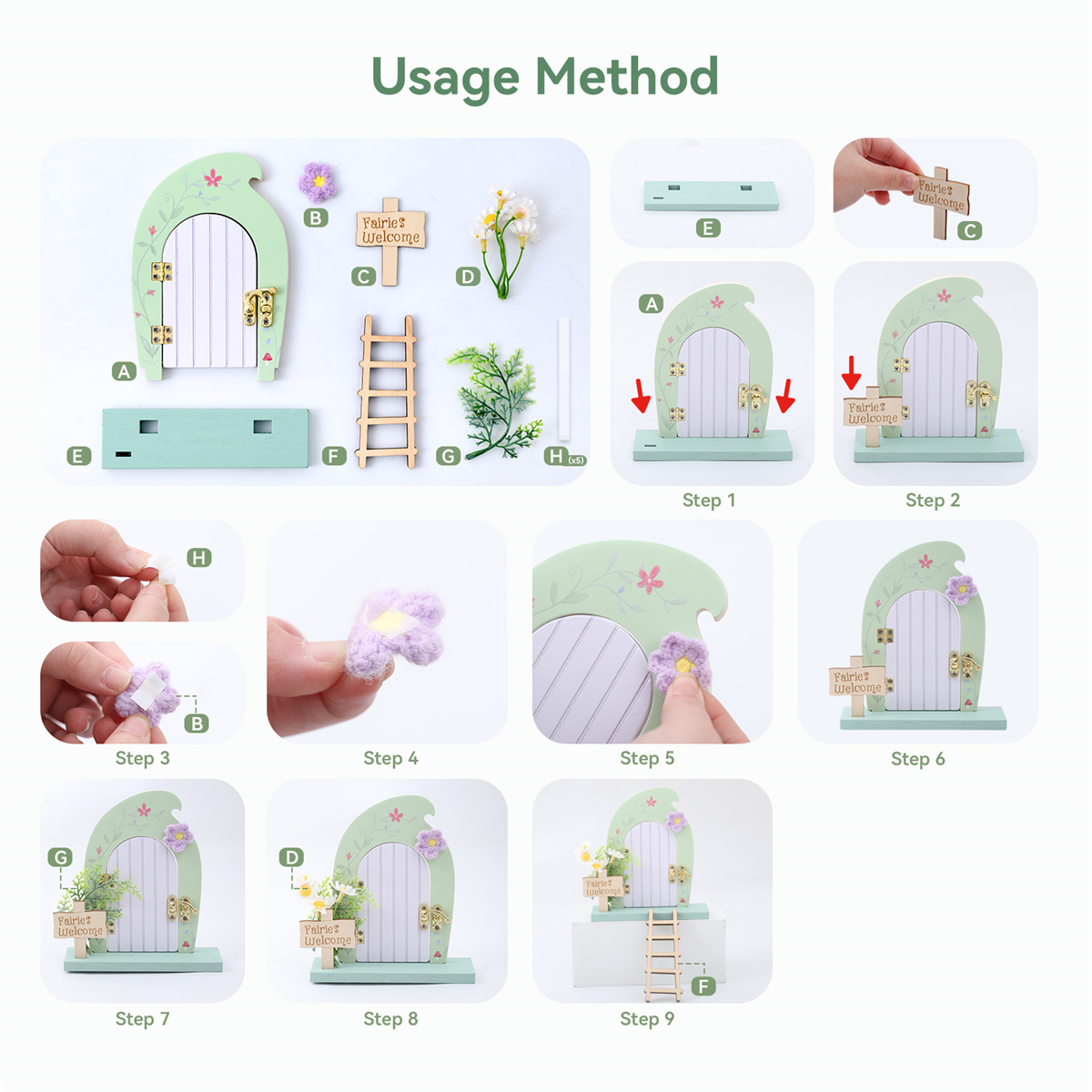 Tooth Fairy Door Kit Pastel Mint Green Wooden Fairy Door Kit Montessori Sensory Toy with CE/EN71 Certified Rocking Bead Maze